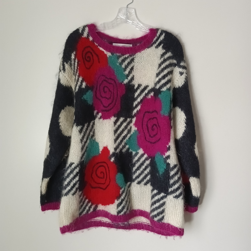 Vintage Fenn Wright & Manson mohair Bold Floral Graphic Oversize Sweater
